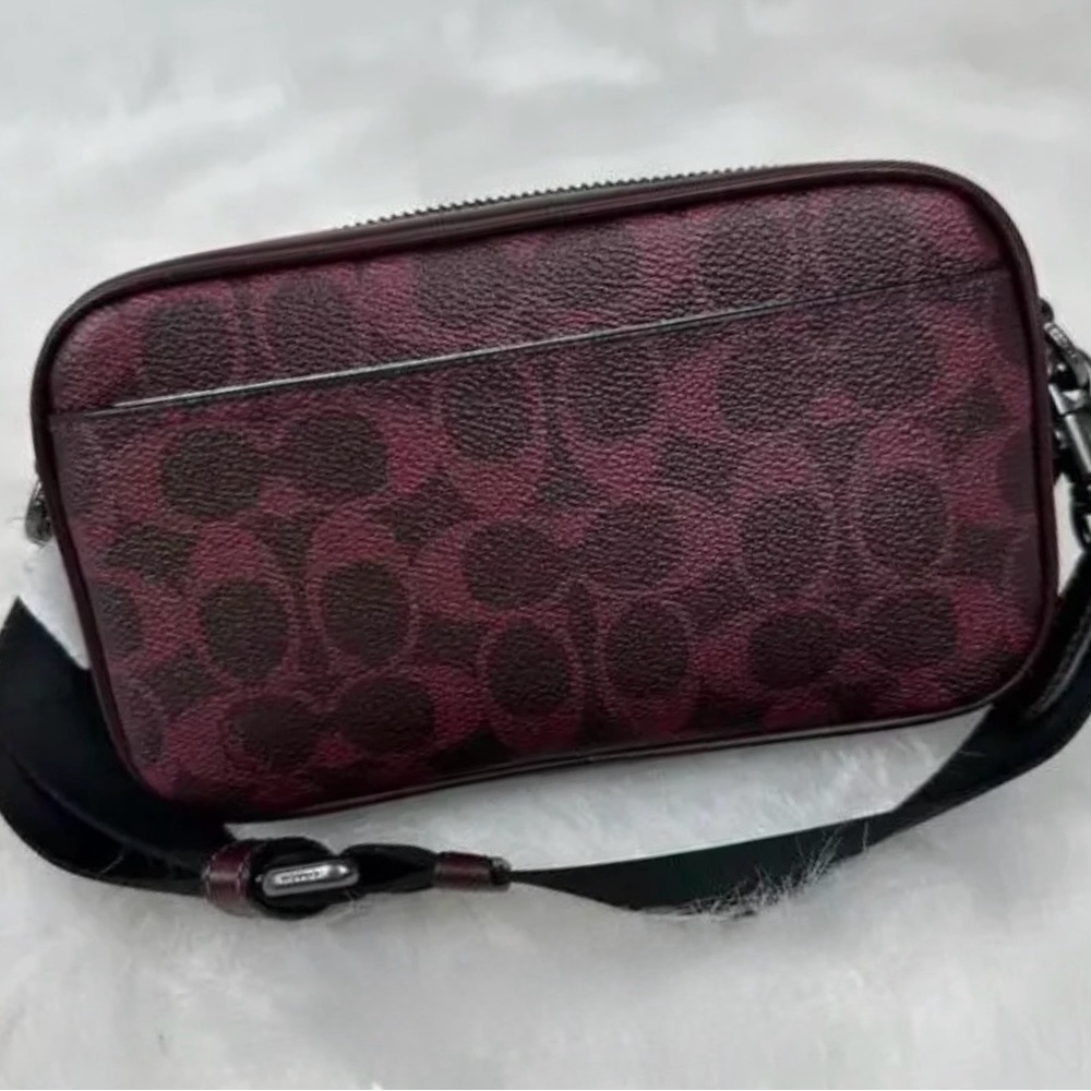 Coach CROSSBODY BAG IN SIGNATURE CANVAS in Black Currant (Burgundy) New - Picture 10 of 13